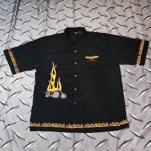 Harley Davidson Button Up Shirt Size 3XL (Fits 2XL) Flames Embroidered